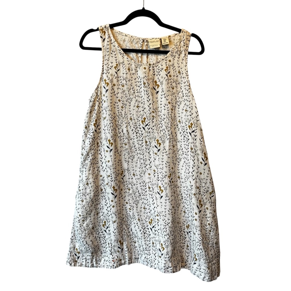 Rachel Zoe 100% Linen Mini shift dress M Ivory Neutral floral Sleeveless Keyhole